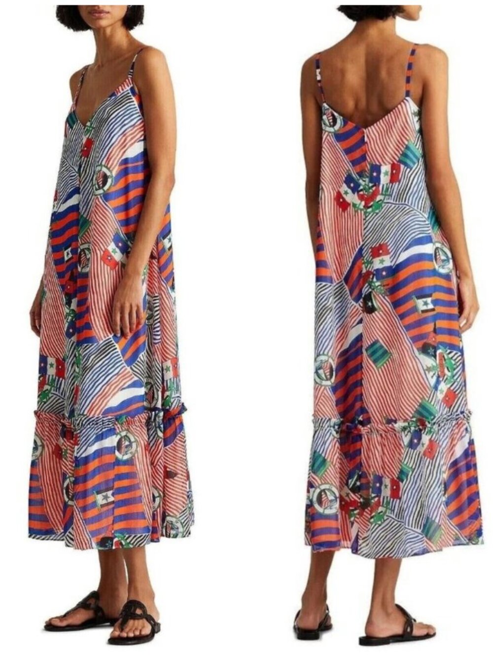 NWT Ralph Lauren Nautical Print Sleeveless Georgette Midi Dress in Women's 16